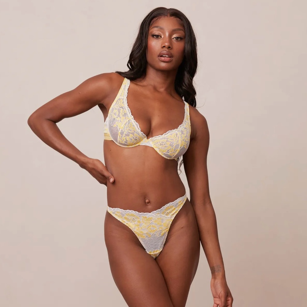 Lounge Underwear Luxe Balcony Bra and Thong SET Lemon